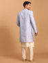Vastramay Men's Lavender Sherwani With Cream Kurta And Pant Set